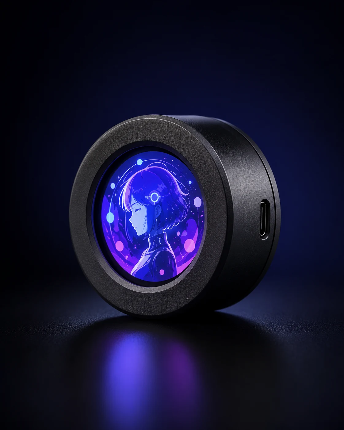 Orb Badge shown at a three-quarter angle with a glowing round display